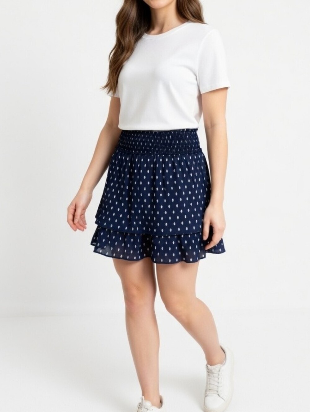 Abercrombie & Fitch Navy and White Pattern Smocked Waist Tiered Mini Skirt M